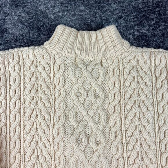 Aran Crafts 100% Wool Cable Chunky Knit 1/4 Zip Sweater Mock Neck Cream L *Read - Picture 14 of 15
